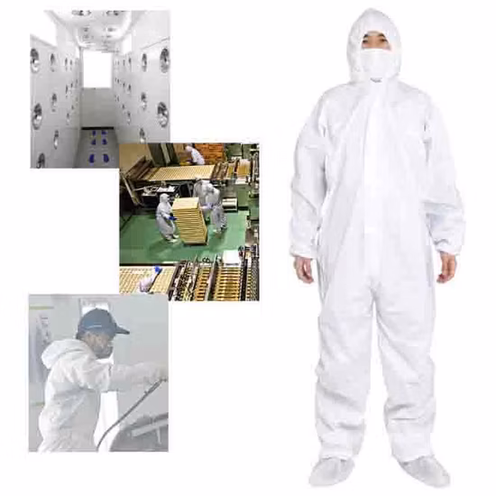 White 50PCS Per Carton M, L, XL, XXL, Xxxl, Xxxxl Protection SMS Hazmat Chemical Protective Suit